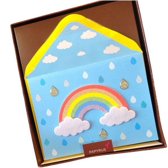 Papyrus Handmade 8 Rainbow Greeting Cards Set With Envelopes Blank Rain Drops - Picture 12 of 13
